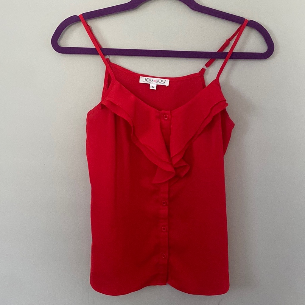 Red Button Down Ruffle Tank